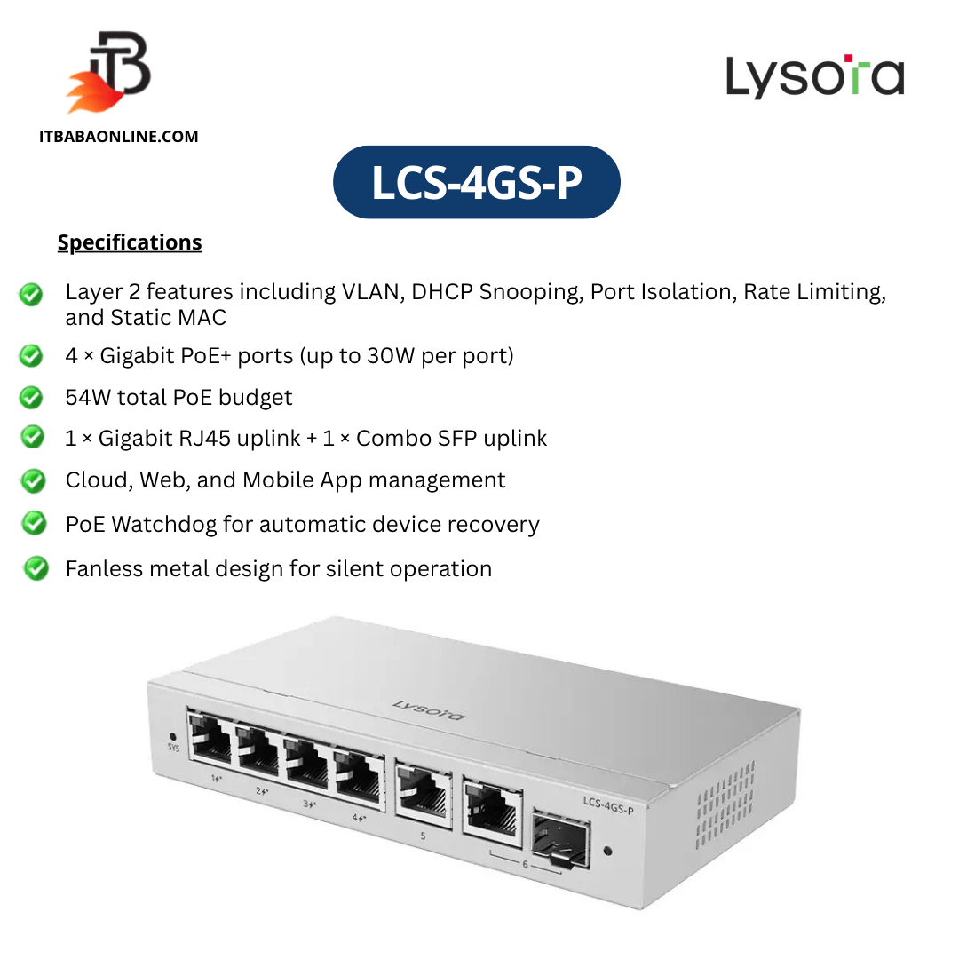 Lysora LCS-4GS-P 4-Port Cloud Managed PoE Switch