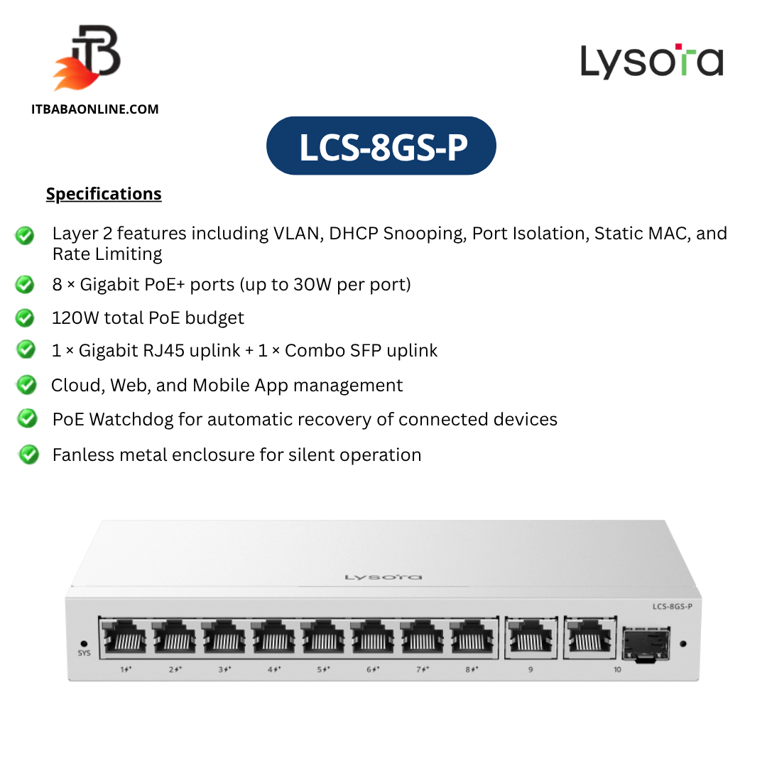 Lysora LCS-8GS-P 8-Port Cloud Managed PoE Switch